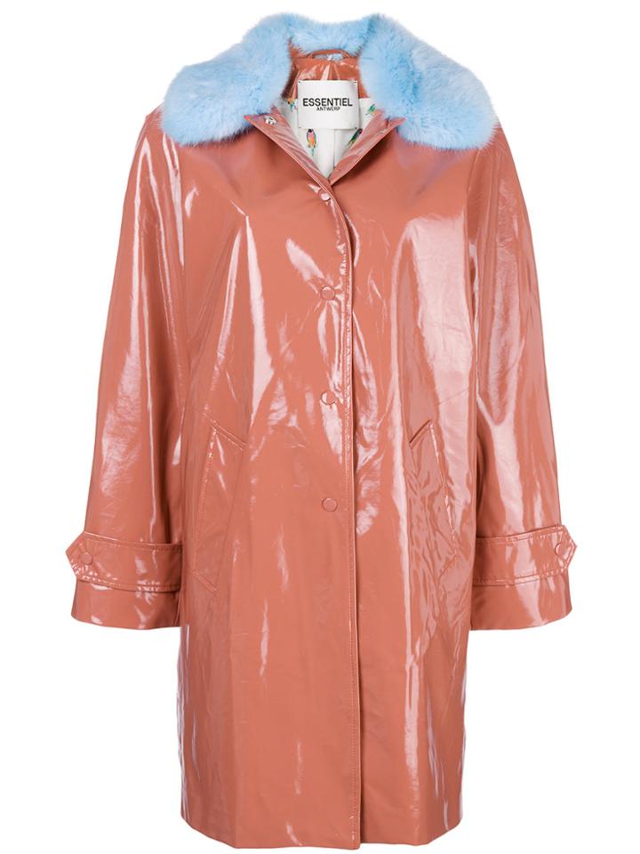 Essentiel Antwerp Puur Faux Fur Trimmed Coat - Nude & Neutrals