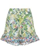 All Things Mochi Baila Tropical Print Ruffle Shorts - Green
