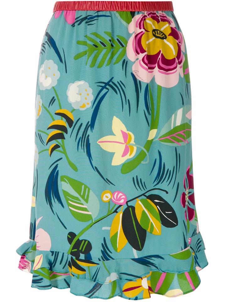 Gucci Vintage Ruffled Hem Floral Skirt - Multicolour