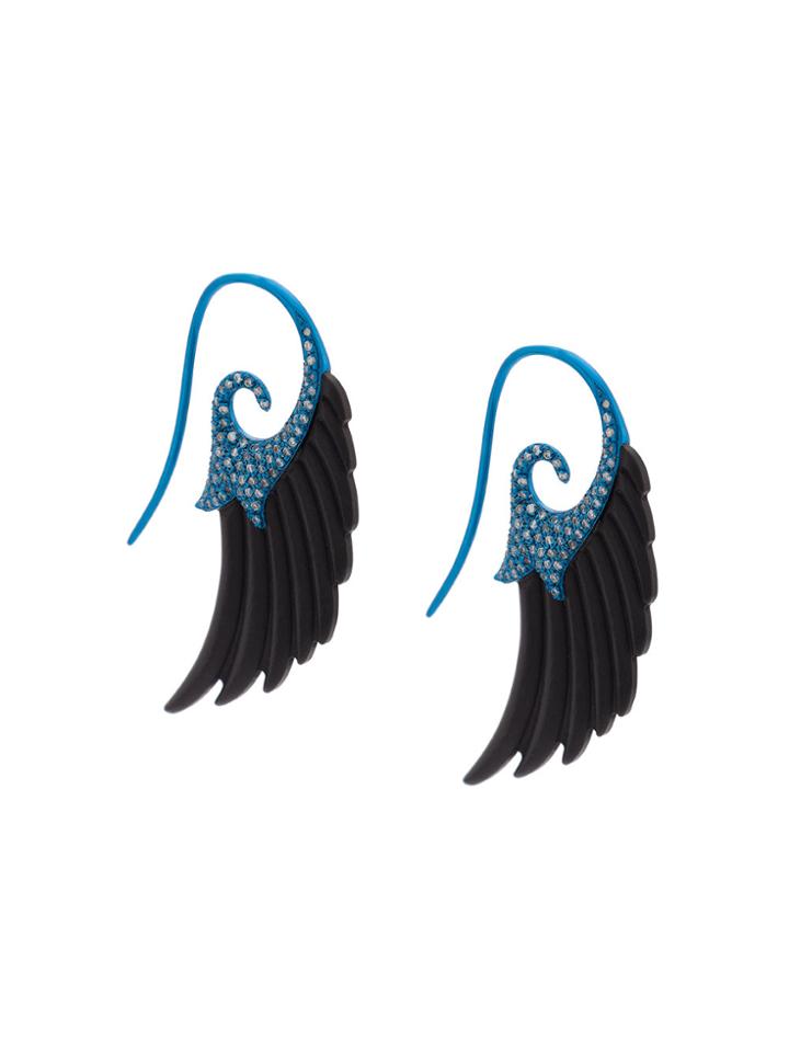 Noor Fares Wing Diamond And Wood Earrings - Blue