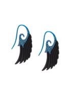 Noor Fares Wing Diamond And Wood Earrings - Blue
