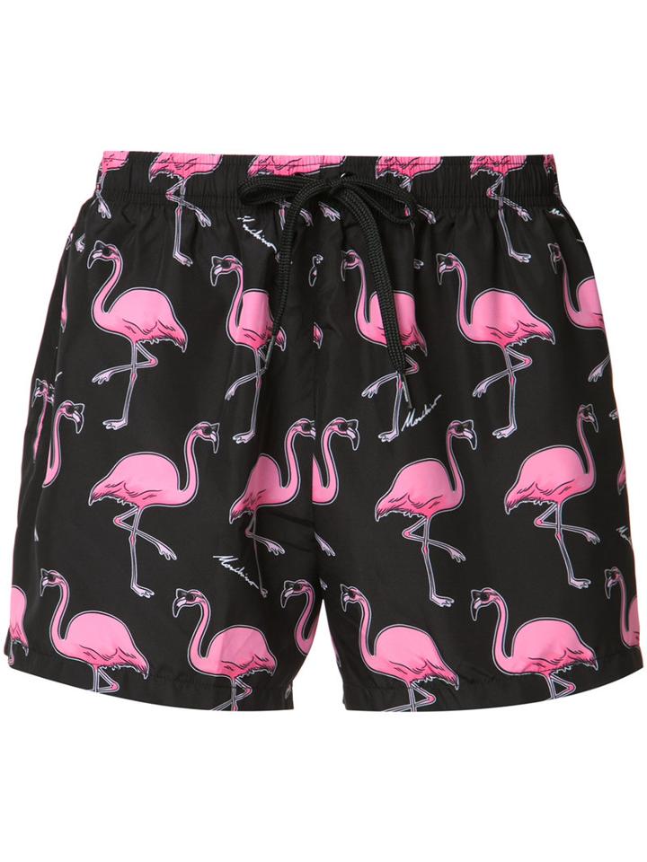 Moschino Flaming Print Swim Shorts, Men's, Size: Small, Black, Polyester