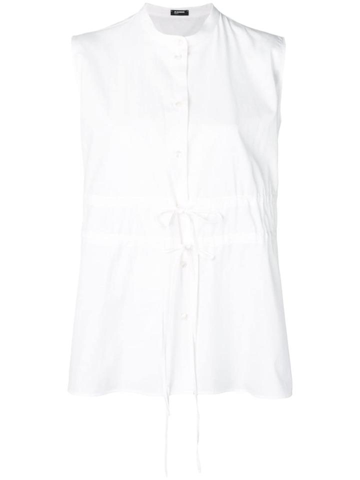 Jil Sander Navy Sleeveless Collarless Shirt - White