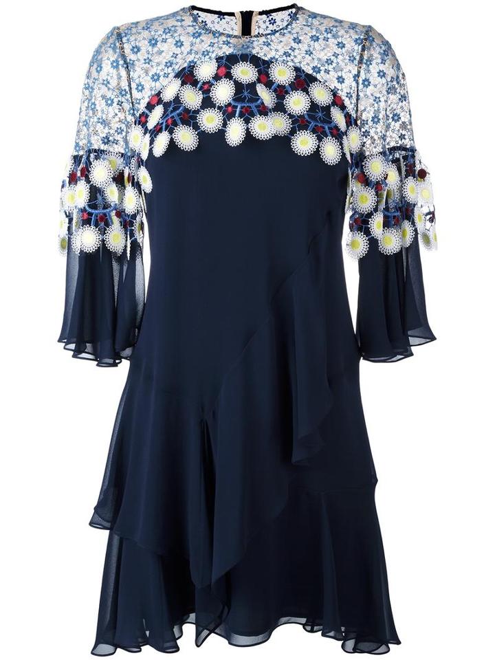 Peter Pilotto Floral Crochet Overlay Dress, Women's, Size: 10, Blue, Silk/polyester/polyamide