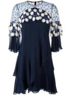 Peter Pilotto Floral Crochet Overlay Dress, Women's, Size: 10, Blue, Silk/polyester/polyamide