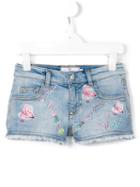 Philipp Plein Kids 'kiss Roses' Denim Shorts, Girl's, Size: 8 Yrs, Blue