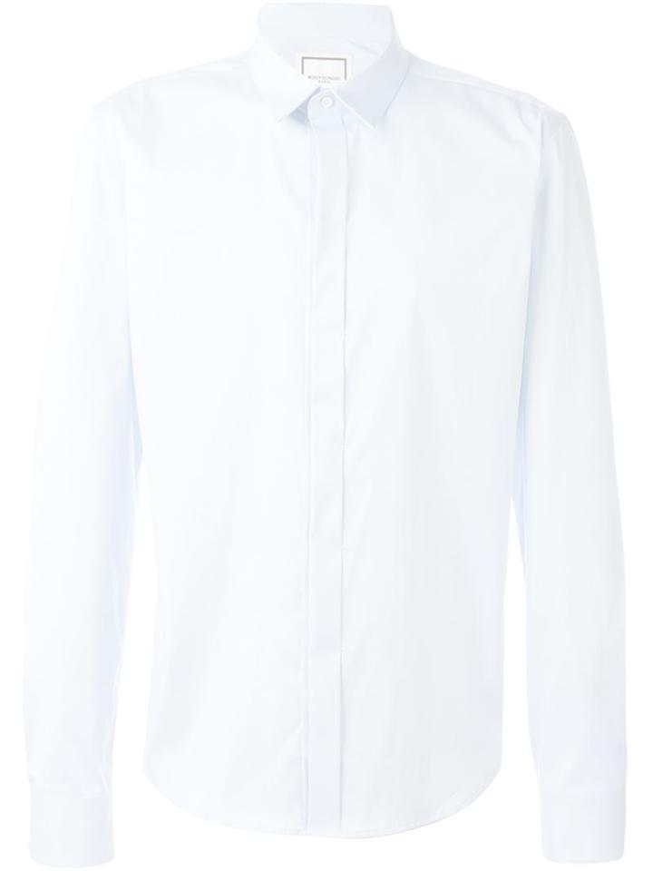 Wooyoungmi Concealed Fastening Shirt, Men's, Size: 54, Blue, Cotton/nylon/polyurethane