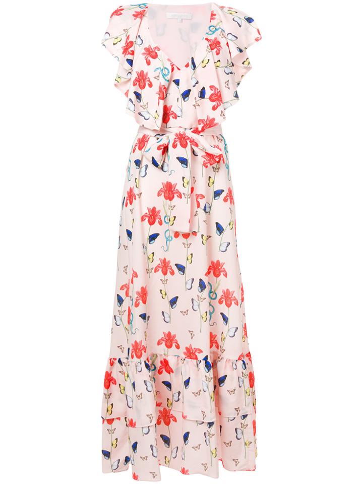 Borgo De Nor Butterfly Print Wrap Style Ruffled Tie Waist Dress - Pink