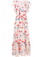 Borgo De Nor Butterfly Print Wrap Style Ruffled Tie Waist Dress - Pink