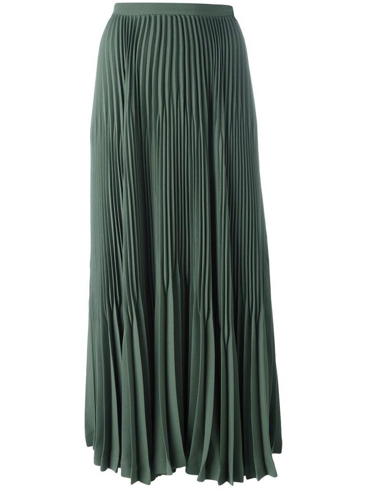 Theory Pleated Flared Detail Skirt, Women's, Size: 4, Green, Polyester/triacetate