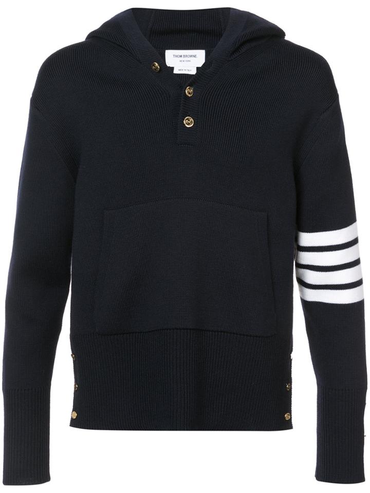 Thom Browne Pullover Hoodie With Rib Stitch In Navy Merino - Blue