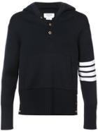 Thom Browne Pullover Hoodie With Rib Stitch In Navy Merino - Blue