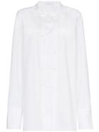 Delada Oversized Double Button Cotton Long Sleeve Shirt - White
