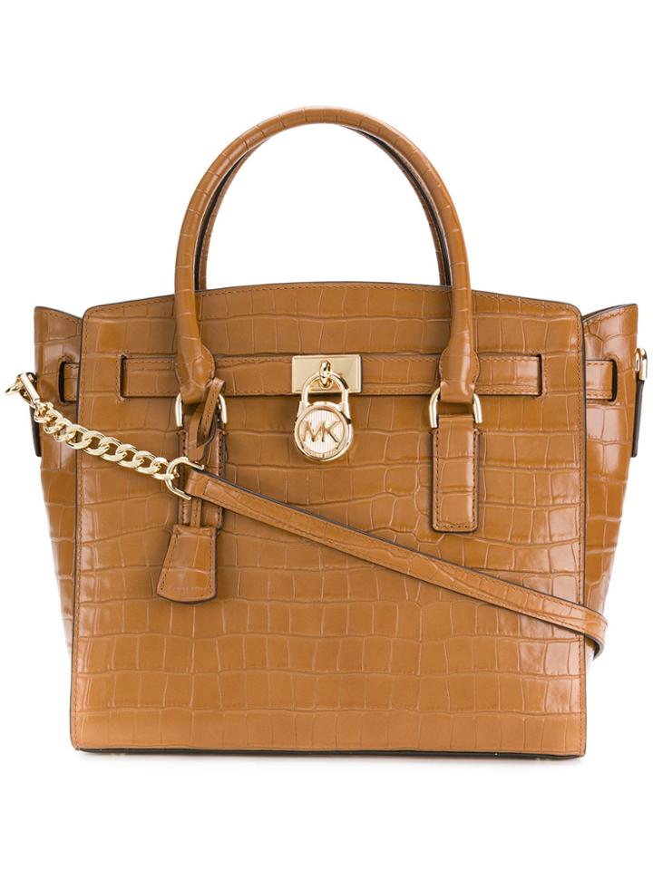 Michael Michael Kors Croc Hamilton Tote Bag - Brown