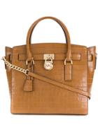 Michael Michael Kors Croc Hamilton Tote Bag - Brown