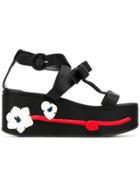 Prada Vintage Flower Appliqué Flatform Shoes - Black