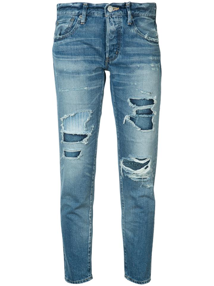 Moussy Vintage Distressed Cropped Jeans - Blue