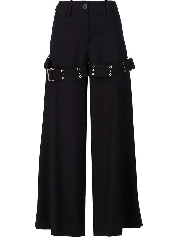 Sacai Buckle Strap Palazzo Pants, Women's, Size: 1, Blue, Cupro/wool