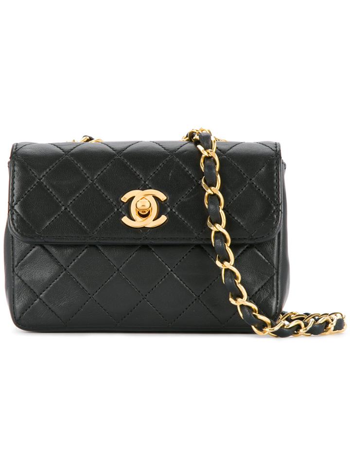 Chanel Vintage Quilted Cc Logo Mini Shoulder Bag - Black