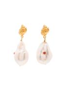 Anni Lu Gold-plated Sterling Silver Baroque Pearl Shell Ruby Earrings