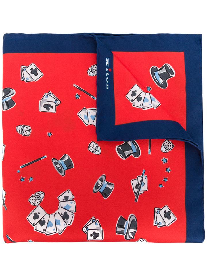 Kiton Magician Print Handkerchief - Red