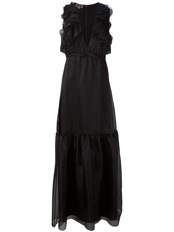 Giambattista Valli Ruffled Plunge Gown - Black