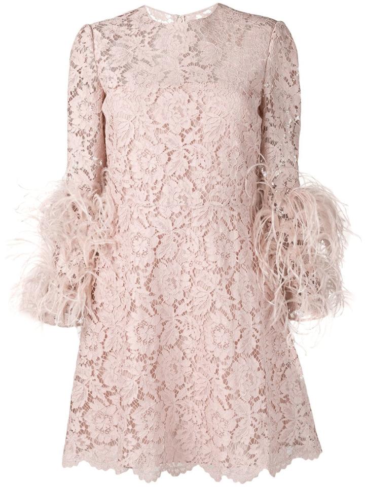 Valentino Embellished Heavy Lace Dress - Pink