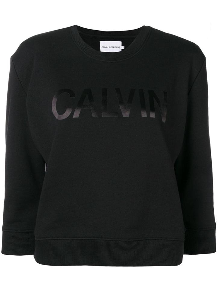Calvin Klein Jeans Cropped Logo Print Sweatshirt - Black