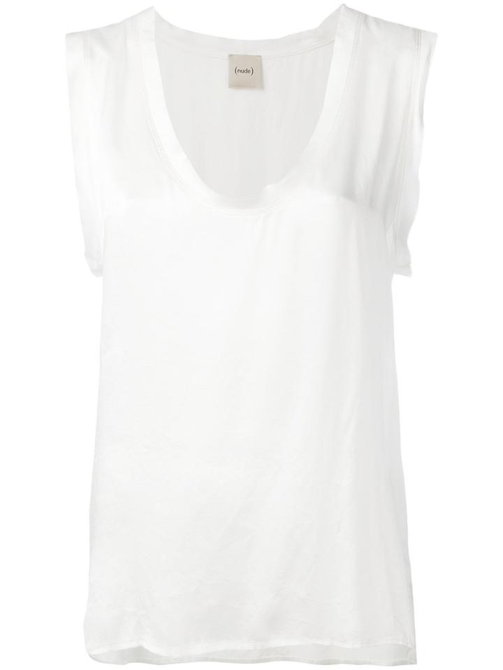 Nude - V-neck Flared Tank - Women - Silk - 42, White, Silk
