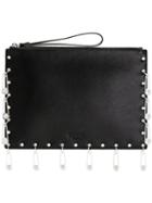Versus Pin Embellished Clutch, Women's, Black, Calf Leather