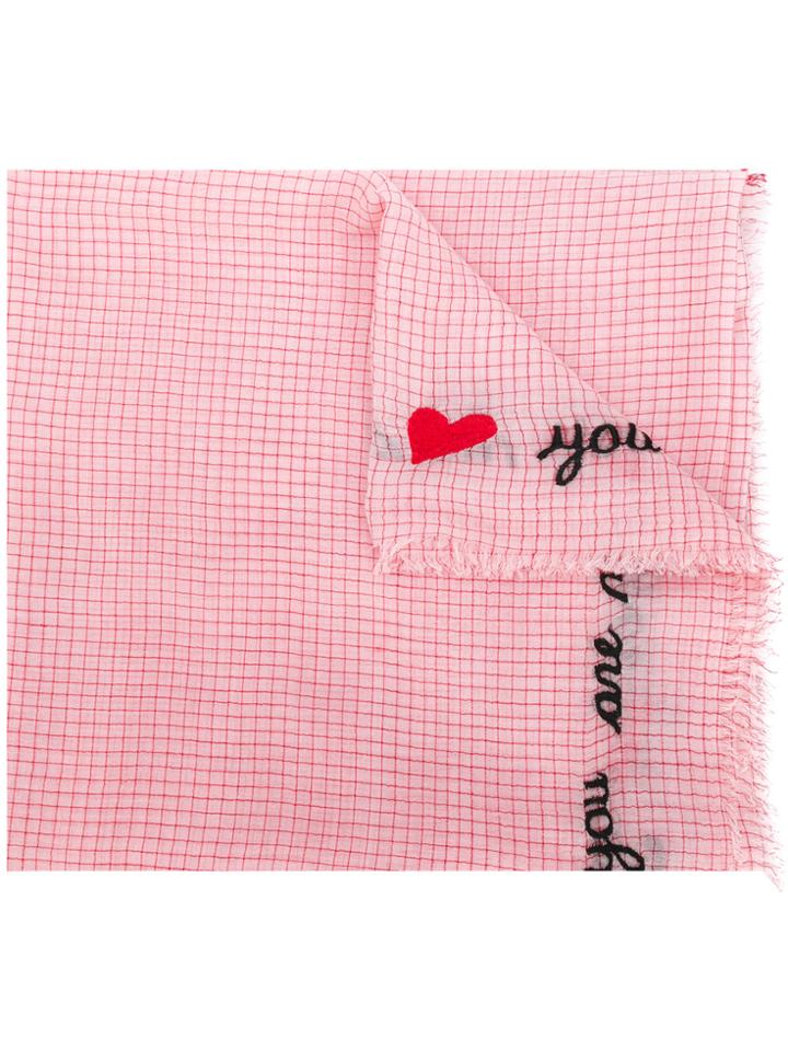 Faliero Sarti Checked Embroidered Scarf - Pink & Purple
