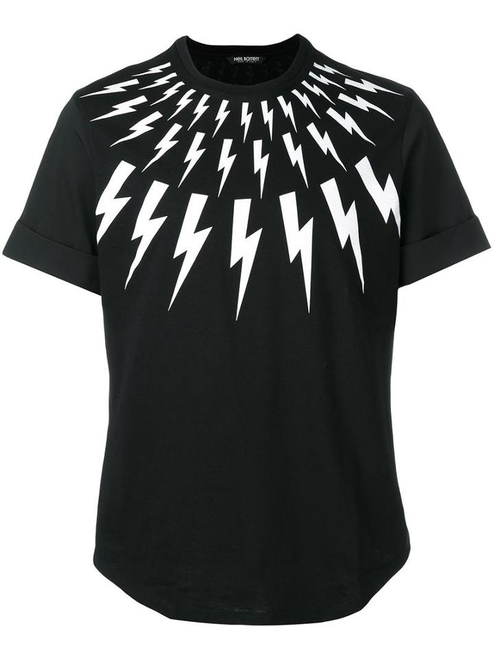 Neil Barrett Lightning Bolt Print T-shirt, Men's, Size: 40, Black, Cotton
