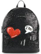 Love Moschino Glitter Embroidered Patch Backpack - Black