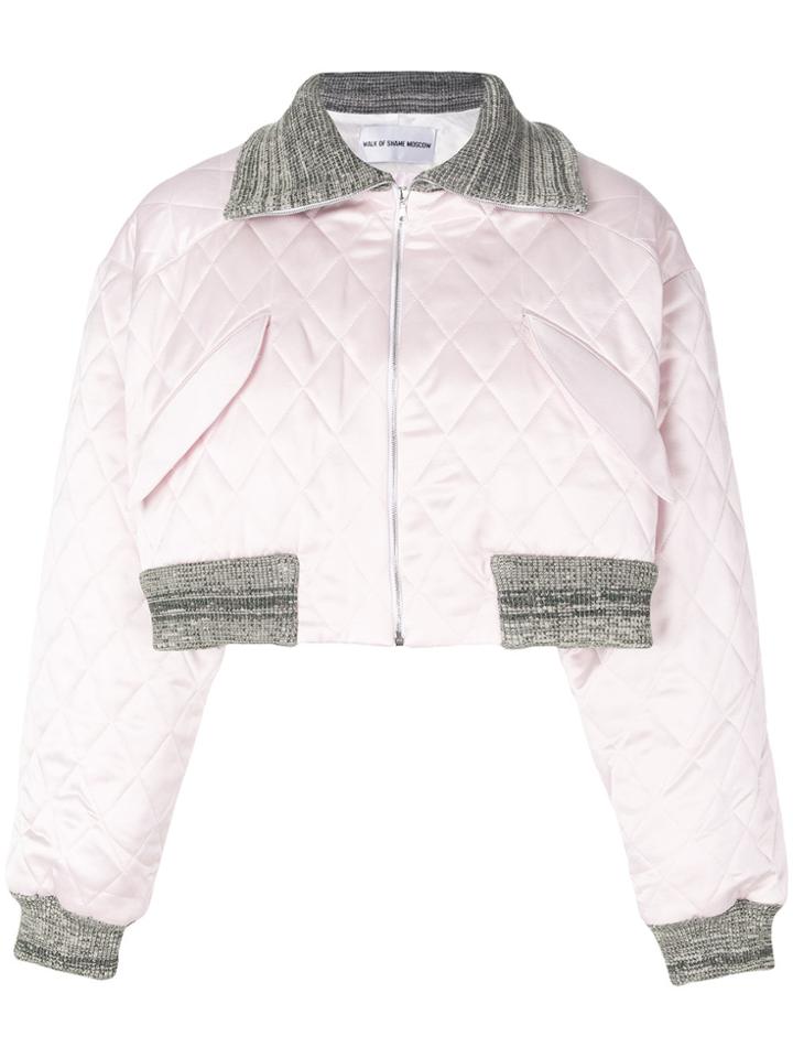 Walk Of Shame Cropped Quilted Jacket - Pink & Purple