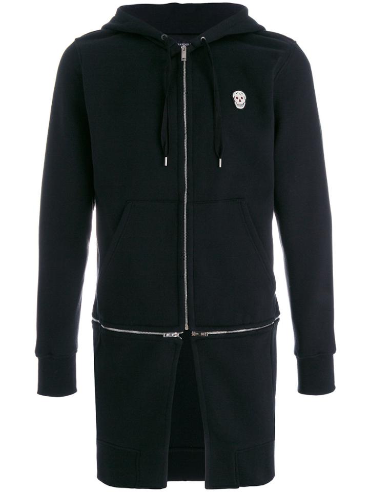 Alexander Mcqueen Double Zip Longline Hoodie - Black