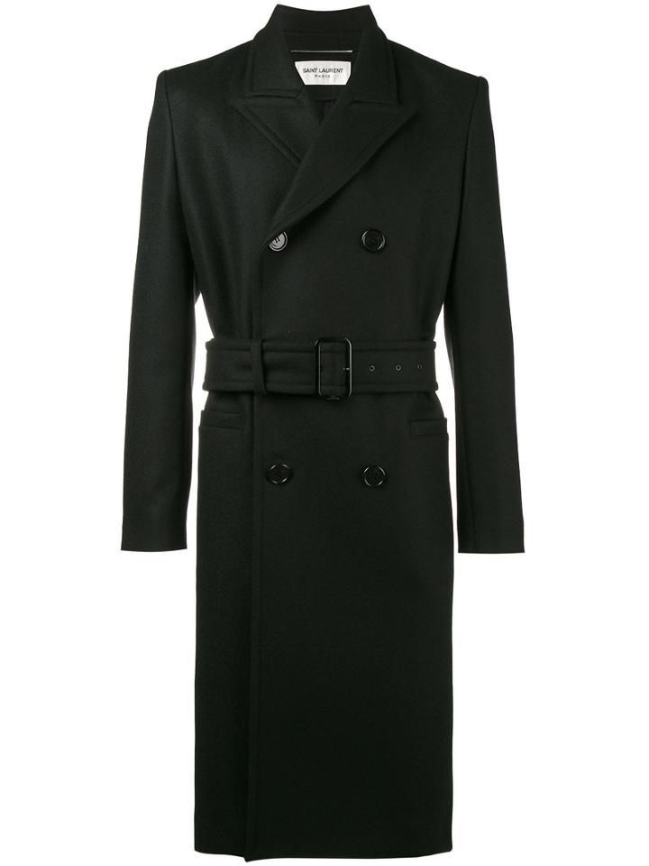 Saint Laurent - Double Breasted Overcoat - Men - Cotton/wool - 44, Black, Cotton/wool