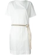Brunello Cucinelli Belted Shift Dress, Women's, Size: L, White, Cotton/polyamide/brass
