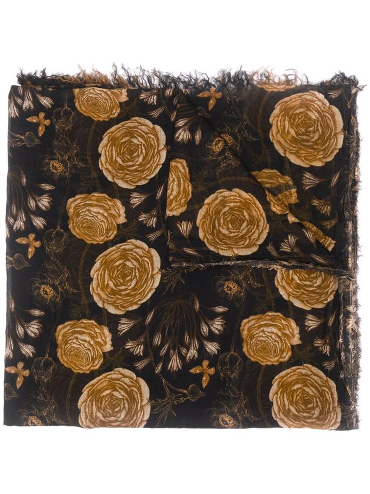 Uma Wang Floral Frayed Scarf - Black