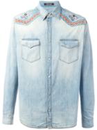 Roberto Cavalli Embroidered Vintage Effect Denim Shirt, Men's, Size: 54, Blue, Cotton/polyester