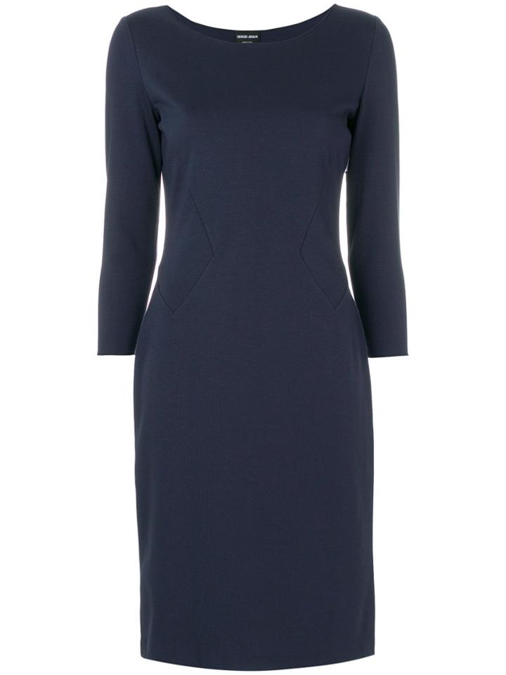 Giorgio Armani Geometric Insert Fitted Dress - Blue