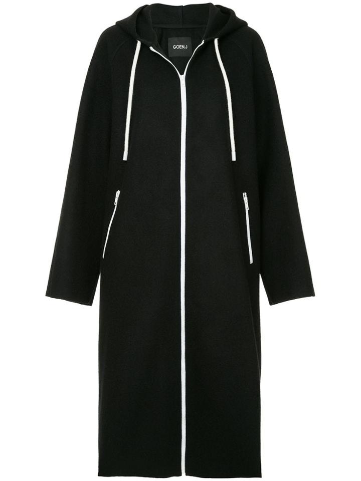 Goen.j Hooded Drawstring Coat - Black