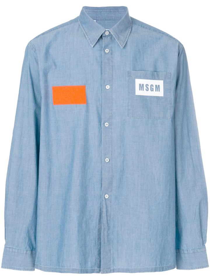 Msgm Logo Pocket Denim Shirt - Blue