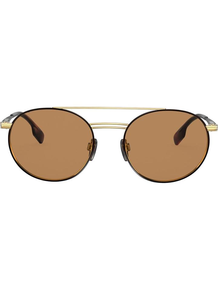 Burberry Eyewear Aviator Round Frame Sunglasses - Gold