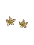 Chanel Vintage Floral Rhinestone Clip-on Earrings, Women's, Green