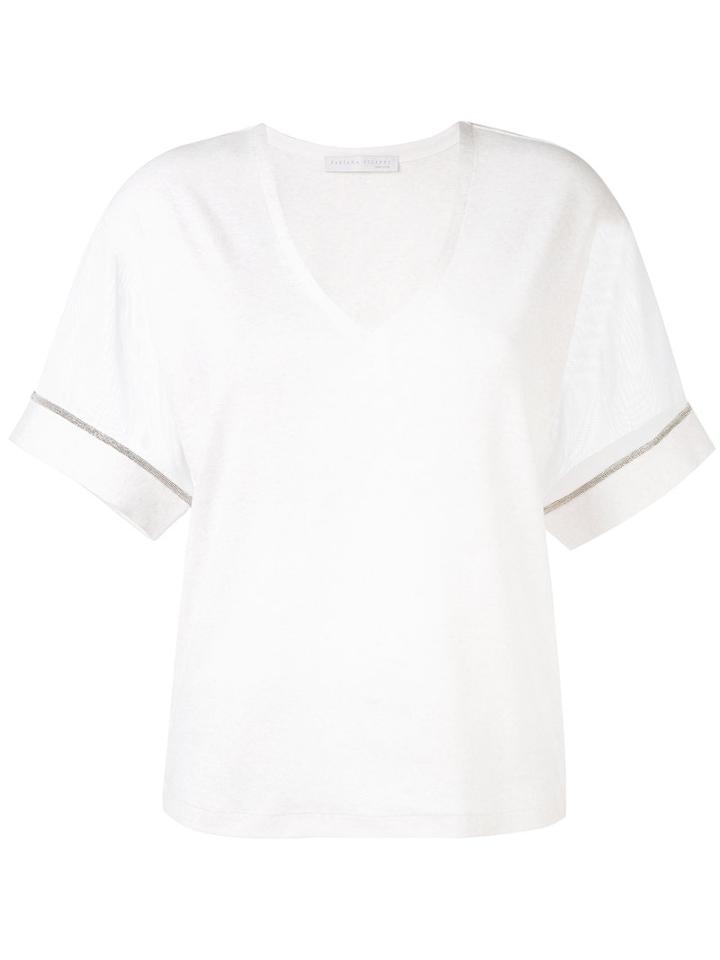Fabiana Filippi - Mesh Sleeve T-shirt - Women - Cotton/lyocell/viscose - 42, Nude/neutrals, Cotton/lyocell/viscose