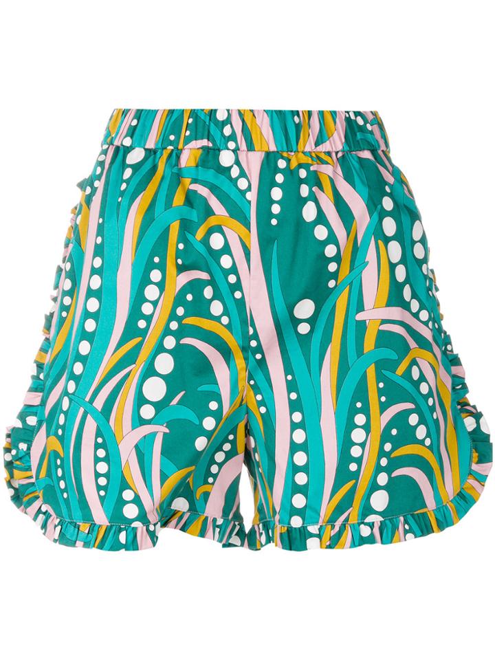 La Doublej Ruched Ruffle Shorts - Green