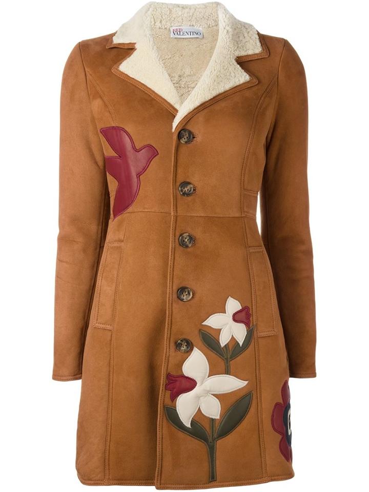 Red Valentino Flower Patch Shearling Coat