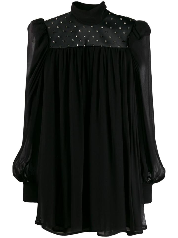 Amen Satin-panelled Chiffon Blouse - Black
