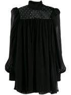 Amen Satin-panelled Chiffon Blouse - Black