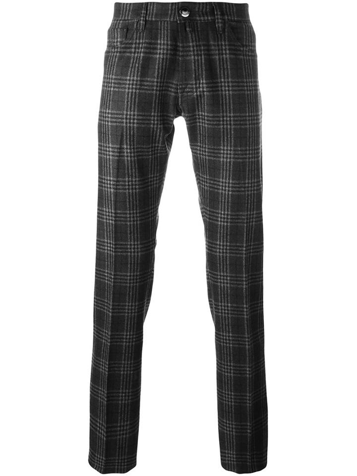 Jacob Cohen Plaid Straight Trousers, Men's, Size: 34, Brown, Wool